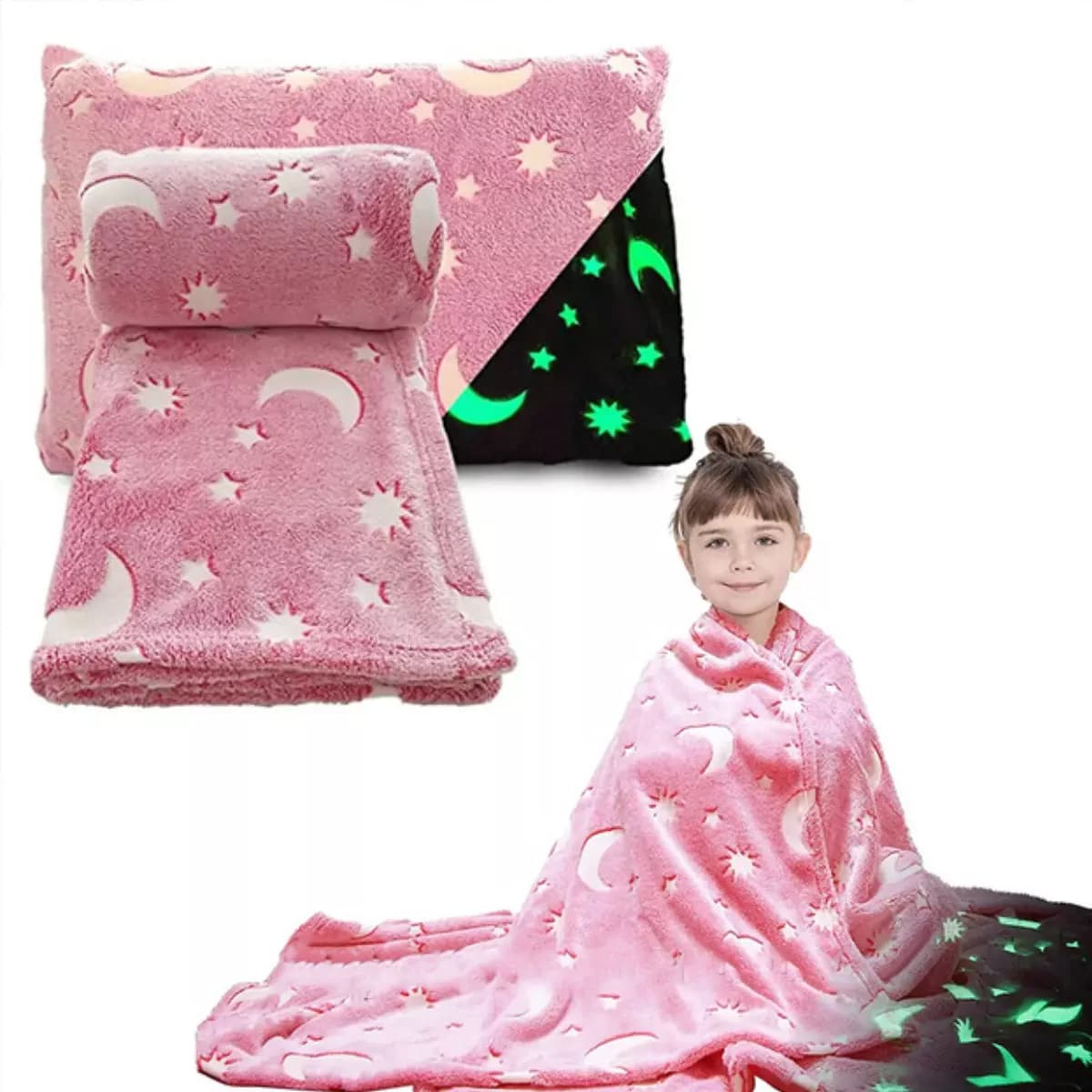 Дитячий плед, що світиться в темряві, розміром 150x180 см рожевий