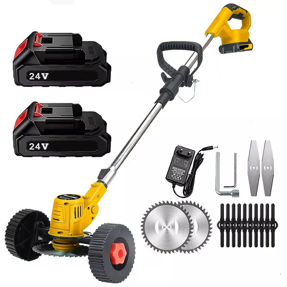 Набір акумуляторна коса для трави з 2 АКБ 24v. Газонокосарка-триммер з колесами та насадками