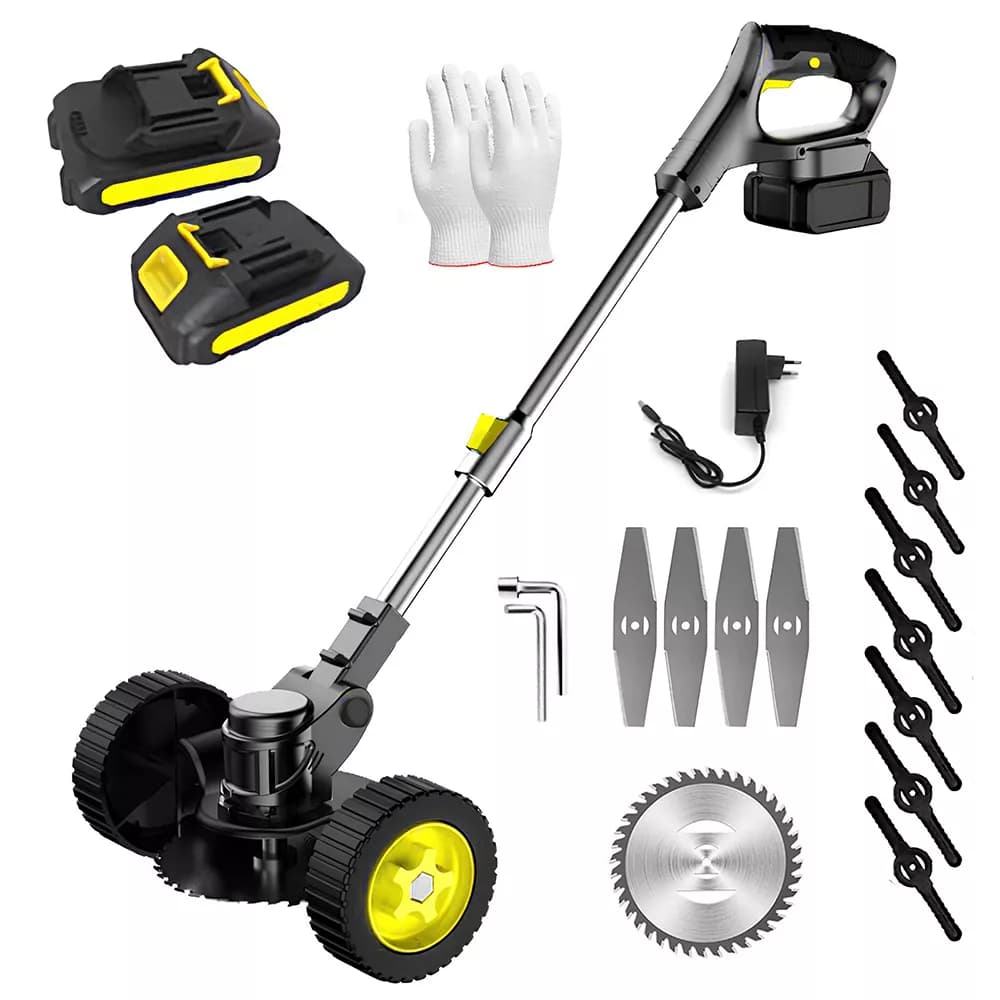Польський акумуляторний триммер для трави з колесами 2 АКБ 24V та набором насадок 12 штук