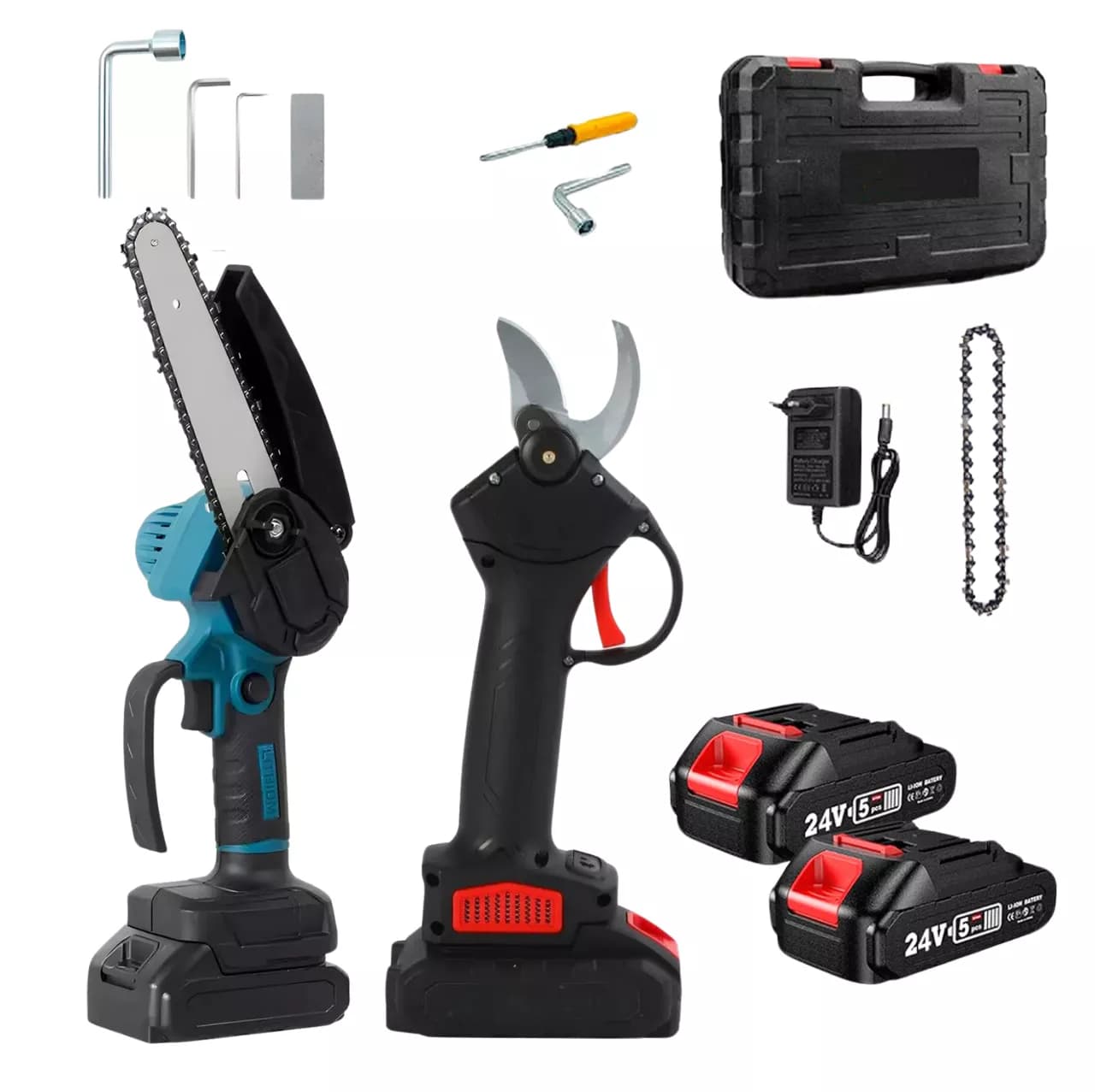 Набір акумуляторний секатор   пила з 2 АКБ 24v у кейсі
