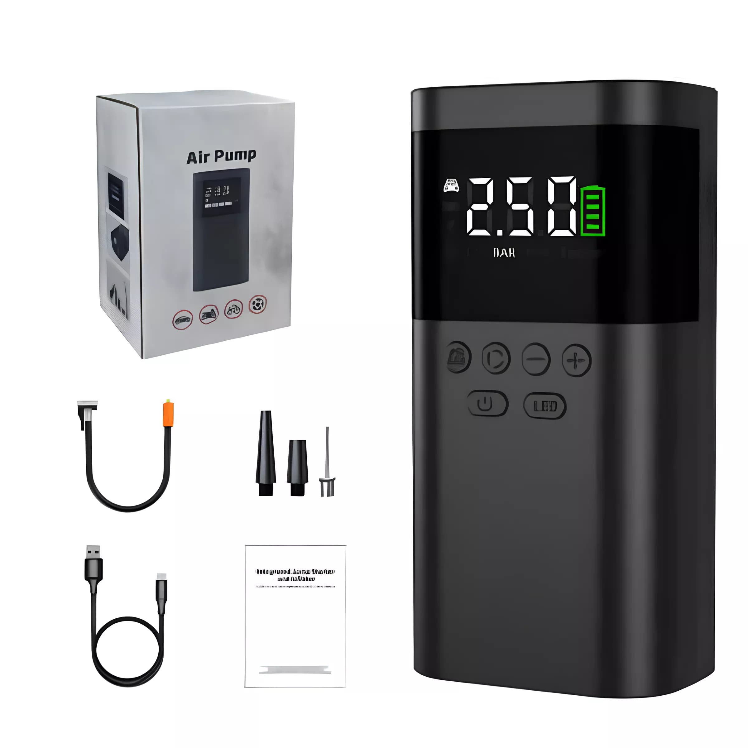 Портативний автомобільний електричний насос для шин - бездротовий компресор з ручною зарядкою USB